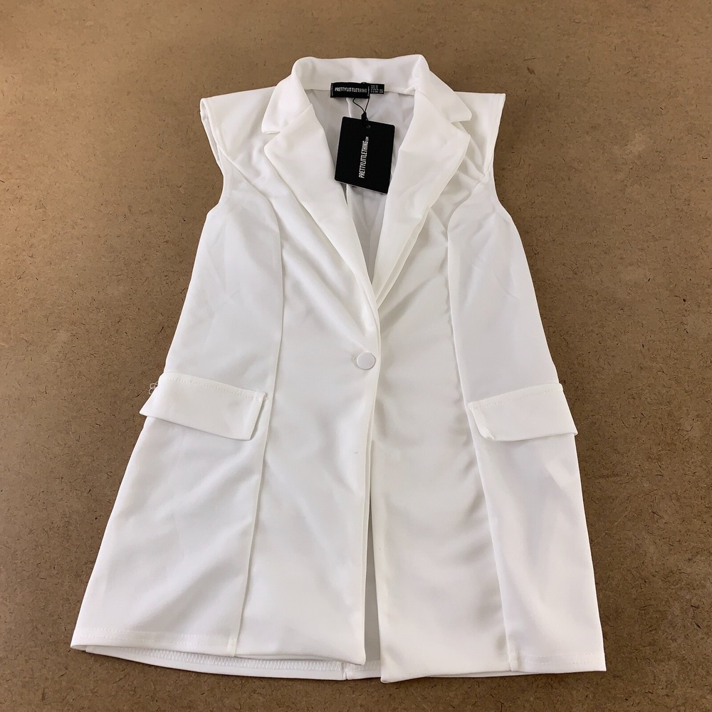Pretty Little Thing Women's 4 White Single Breasted Sleeveless Blazer NWT *Flaw